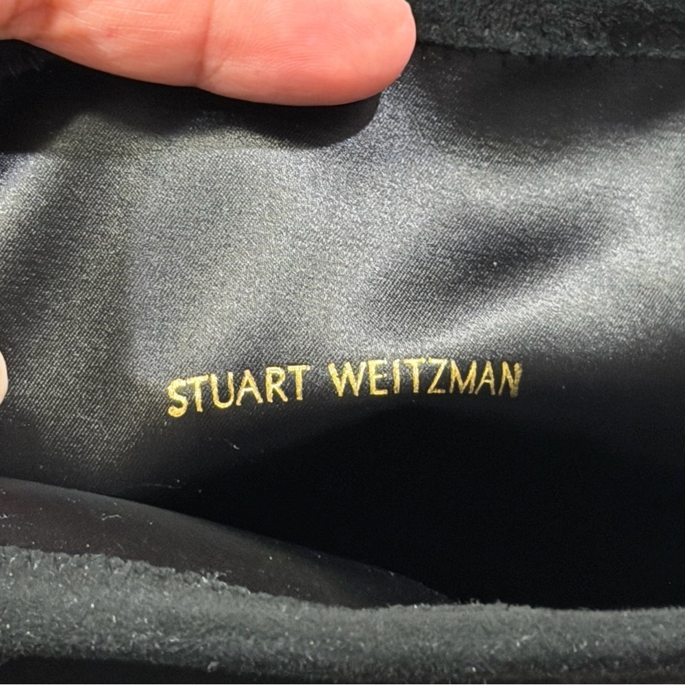 Stuart Weitzman NWOB 9.5 Black Lowland Suede Over The Knee Boots Leather Pull On - Picture 5 of 9